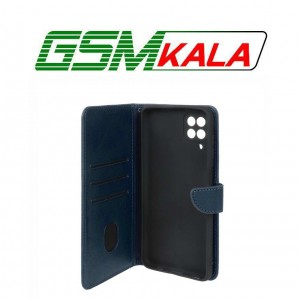 کیف چرمی موبایل مگنتی محافظ لنزدار Samsung Galaxy A12 - M12 - F12 - سرمه ای