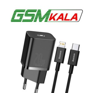 شارژر دیواری فست شارژ Baseus TZCCSUP-B 3A QC3.0 PD 20W Type-C + کابل Type-C to Lightning