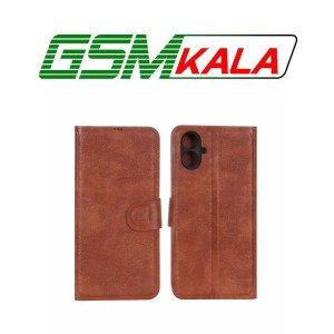 کیف موبایل چرمی مگنتی محافظ لنزدار Samsung Galaxy A06 - قهوه ای روشن