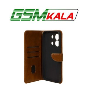 کیف چرمی موبایل مگنتی محافظ لنزدار Xiaomi Redmi Note 13 Pro 5G / Poco X6 - عسلی