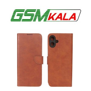 کیف چرمی موبایل مگنتی محافظ لنزدار Samsung Galaxy A07 - قهوه ای روشن