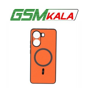 قاب سوزنی MagSafe فلزی دور هاشور محافظ لنزدار Xiaomi Poco X7 Pro - نارنجی