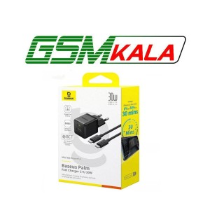 شارژر دیواری 30 وات دو پورت بیسوس با کابل دو سر تایپ سی Baseus CCZC30UE Palm Fast Charger 1C+1U 30W P1011160A113