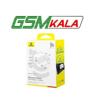 شارژر دیواری 30 وات دو پورت بیسوس با کابل دو سر تایپ سی Baseus CCZC30UE Palm Fast Charger 1C+1U 30W P1011160A113