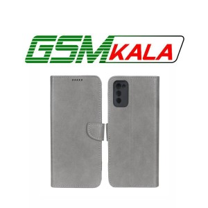 کیف چرمی موبایل مگنتی محافظ لنزدار KRF مدل Samsung Galaxy A03s / A02s - طوسی