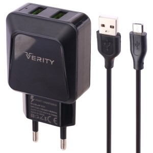 شارژر دیواری فست شارژ Verity AP 2121 2Port 2.1A 10.5W + کابل میکرو یو اس بی