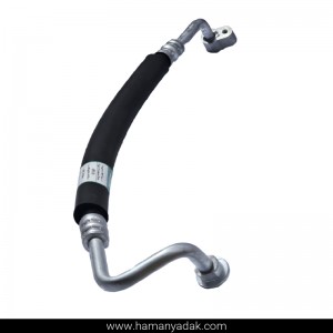 شیلنگ کولر کمپرسور به کندانسور کوتاه (یکسر گرد فلنچ بادامی) پژو 206 (کد SH11) برند والافن