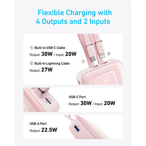 پاوربانک انکر مدل Zolo A1681 ظرفیت 20000 میلی آمپر ساعت به همراه کابل لایتنیگ و کابل USB Type-C