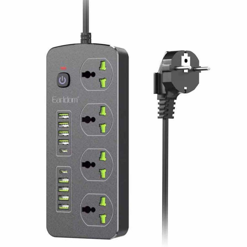 چند راهی برق هوشمند ارلدام مدل ES-SC11 با کابل 200 سانتی متری و 8 پورت USB و 2 عدد تایپ سی