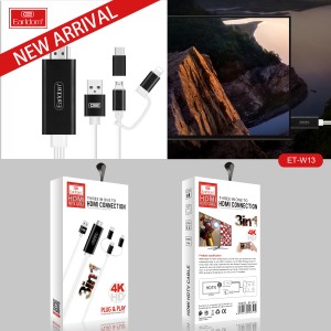 کابل تبدیل USB/USB-C/لایتنینگ به HDMI ارلدام مدل W13 طول 1.8 متر