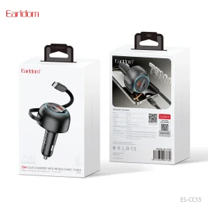 شارژر فندکی 75 ارلدام مدل CC55 به همراه کابل جمع شونده تایپ سی