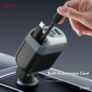 شارژر فندکی 65 ارلدام مدل ES-CC56 به همراه کابل جمع شونده تایپ سی و لایتنینگ