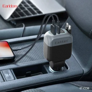 شارژر فندکی 65 ارلدام مدل ES-CC56 به همراه کابل جمع شونده تایپ سی و لایتنینگ