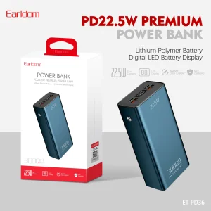 پاوربانک ارلدام مدل ET-PD36 ظرفیت 30000 میلی آمپر ساعت
