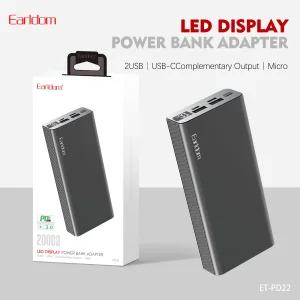 پاوربانک ارلدام مدل PD22 ظرفیت 20000 میلی آمپرساعت