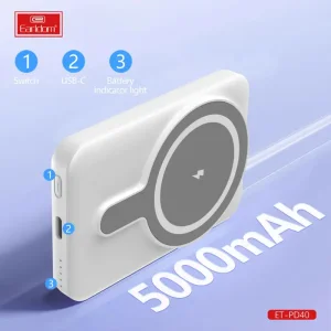 پاور بانک 5000 وایرلس ارلدام ET-PD40 توان 20 وات