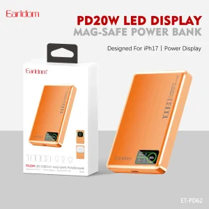 پاور بانک بی سیم فست شارژ ارلدام ET-PD62 PD 20W ظرفیت 10000 میلی آمپر ساعت