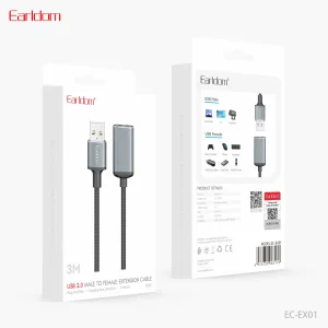 کابل افزایش USB 2.0 جنس کنفی ارلدام (Earldom) مدل EC-EX01 - طول ۳ متر
