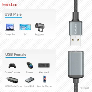 کابل افزایش USB 2.0 جنس کنفی ارلدام (Earldom) مدل EC-EX01 - طول ۳ متر