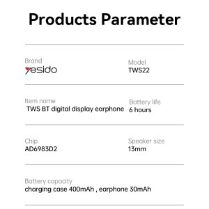 هدفون بی سیم یسیدو مدل TWS22