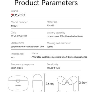 هدفون بی سیم یسیدو مدل TWS24