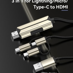 کابل تبدیل USB/USB-C/لایتنینگ به HDMI یسیدو مدل HM14 طول 1.8 متر