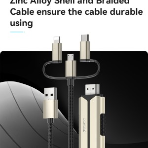 کابل تبدیل USB/USB-C/لایتنینگ به HDMI یسیدو مدل HM14 طول 1.8 متر