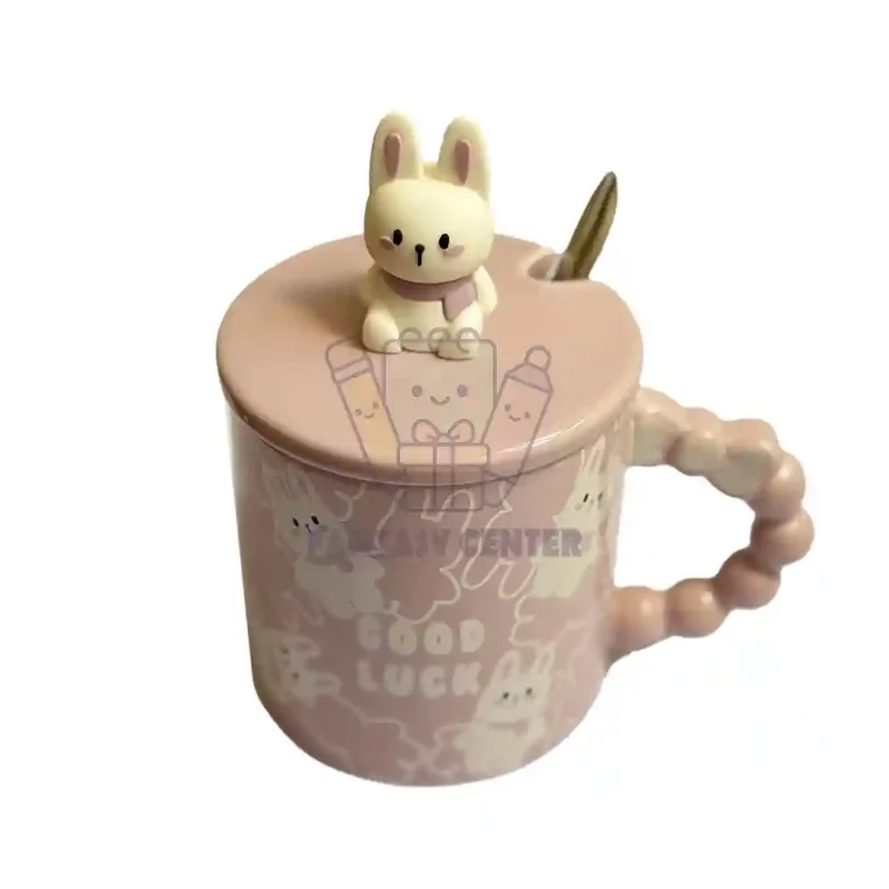 ماگ سرامیکی دردار طرح خرگوش ا قاشق استیل