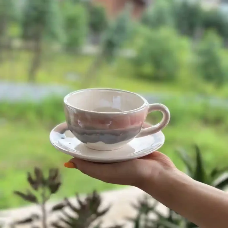 فنجان سرامیکی آبرنگی با نعلبکی