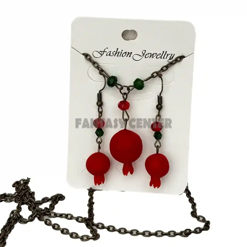 نیم‌ست زیورآلات طرح انار ویژه شب یلدا (گردنبند و گوشواره)