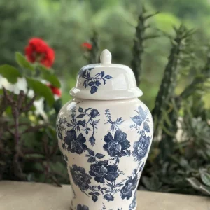 جینجر جار سرامیکی طرح گل فيروزه اى