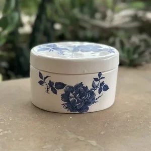 قندان سرامیکی درب‌دار گل فیروزه‌ای