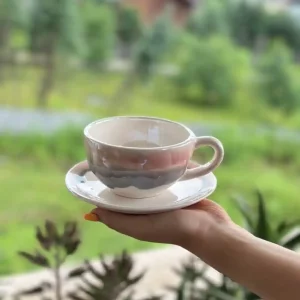 فنجان سرامیکی آبرنگی با نعلبکی