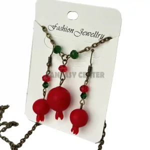 قیمت نیم‌ست زیورآلات طرح انار ویژه شب یلدا (گردنبند و گوشواره)