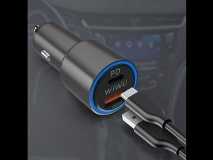 شارژر فندکی فست شارژ تایپ سی و یو اس بی 36 وات ویوو wiwu Car charger PC100