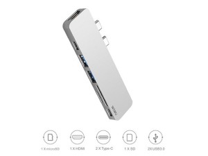 هاب تایپ سی 7 پورت ویوو WiWU T8 usb 3.0 connector type-c hub(PD/micro SD/SD Card slot/USB 3.0 port /HDMI)