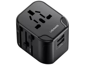 شارژر دیواری دو پورت یو اس بی و یک سوکت برق با دوشاخه های مختلف 12 وات یوسامز USAMS US-CC173 Universal Travel Charger