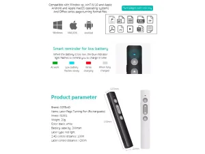 پوینتر و پرزنتر لیزری کوتتسی COTEetCI smart laser page turning pen USB charging port 81001