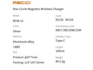 شارژر وایرلس مگنتی 15 وات رسی RCW-11