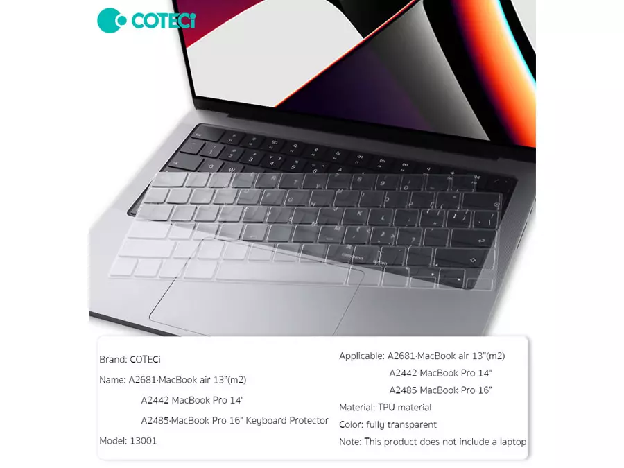 کاور صفحه کلید مک بوک ایر 13 اینچ 2020 کوتتسی Coteetci Keyboard skin Macbook Macbook Air 13‘’ MB1070