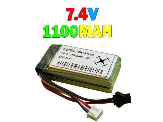 خرید باتری کوادکوپتر و هلیکوپتر کنترلی با ولتاژ 7.4 ولت و ظرفیت 1100 میلی آمپر