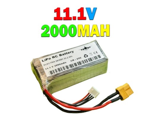 خرید باتری لیتیوم پلیمری با ظرفیت 2000 میلی آمپر و ولتاژ 11.1 ولت