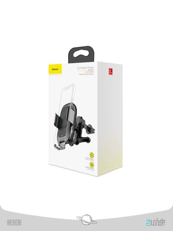 هولدر وایرلس شارژ باسئوس Baseus Smart Vehicle Bracket Wireless Charger Electric Auto Lock Car Mount Phone Bracket Air Vent Holder Qi Charger with Infrared Sensor black (WXZN-01)