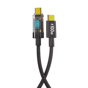 کابل شارژ type-c به type-c دارای نمایشگر برند موکسوم Type-C to Type-C charging cable with Moxom brand display