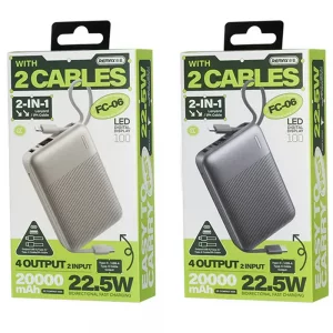 پاوربانک فست شارژ 20000 ریمکس همراه با کابل REMAX 22.5W Fast Charging Cables Power Bank 20000mAh FC-06