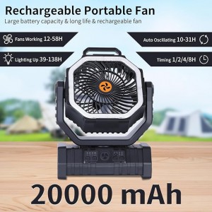 Battery powered camping fan with light