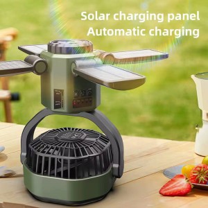فن خورشیدی 3 کاره با باتری 6000mAh و نور LED 3-function solar fan with 6000mAh battery and LED light