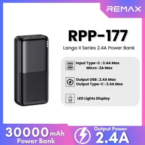 پاوربانک 30000 میلی آمپر فست شارژ ریمکس مدل    Power Bank Remax 30000mAh Fast Charge  RPP-177