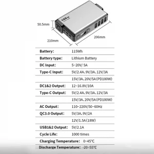 اینورتر و پاوربانک قابل حمل 150 وات 32000 پاورولوژی  Mini Power Station Powerology  150W 32000mAh PD 100W PPBCHA31