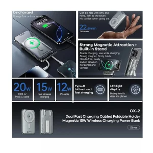 پاور بانک 10000 میلی آمپر مگ سیف ریمکس مدل   Remax 10000mAh Wireless Power Bank CX2